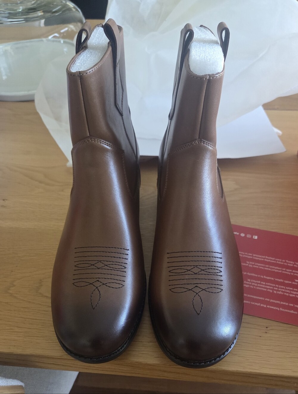 ​Propét Maisie Brown Leather Western Cowboy Ankle Boots Size 11W 11 Wide NIB